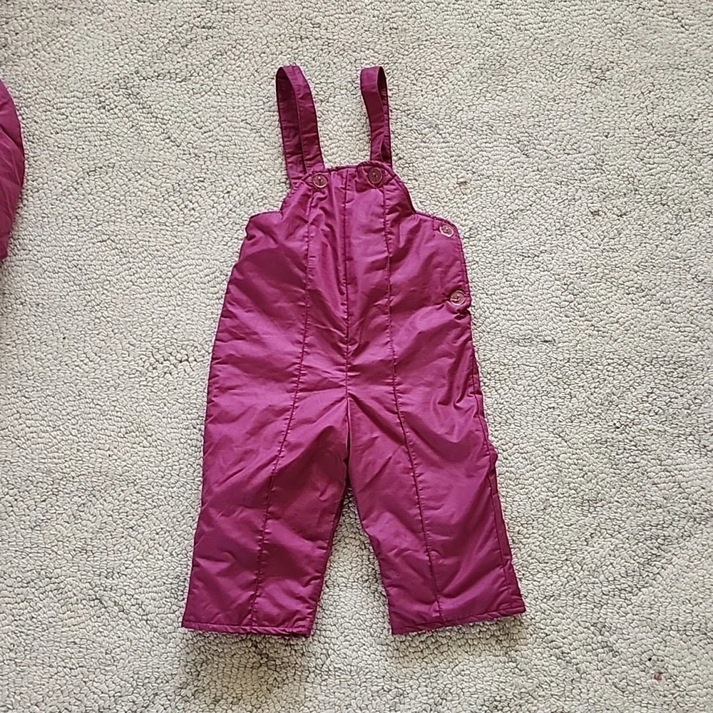 Kids Pink Hooded Snow Jacket & Overalls Set
